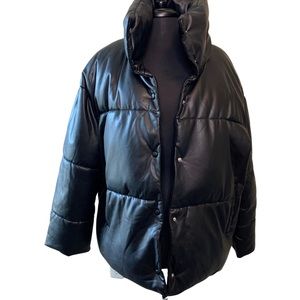 AVEC LES FILLES Black Faux Leather Puffer Jacket Size XL